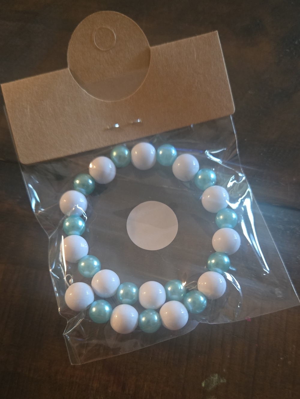 White and Teal Beaded Wire Bracelet